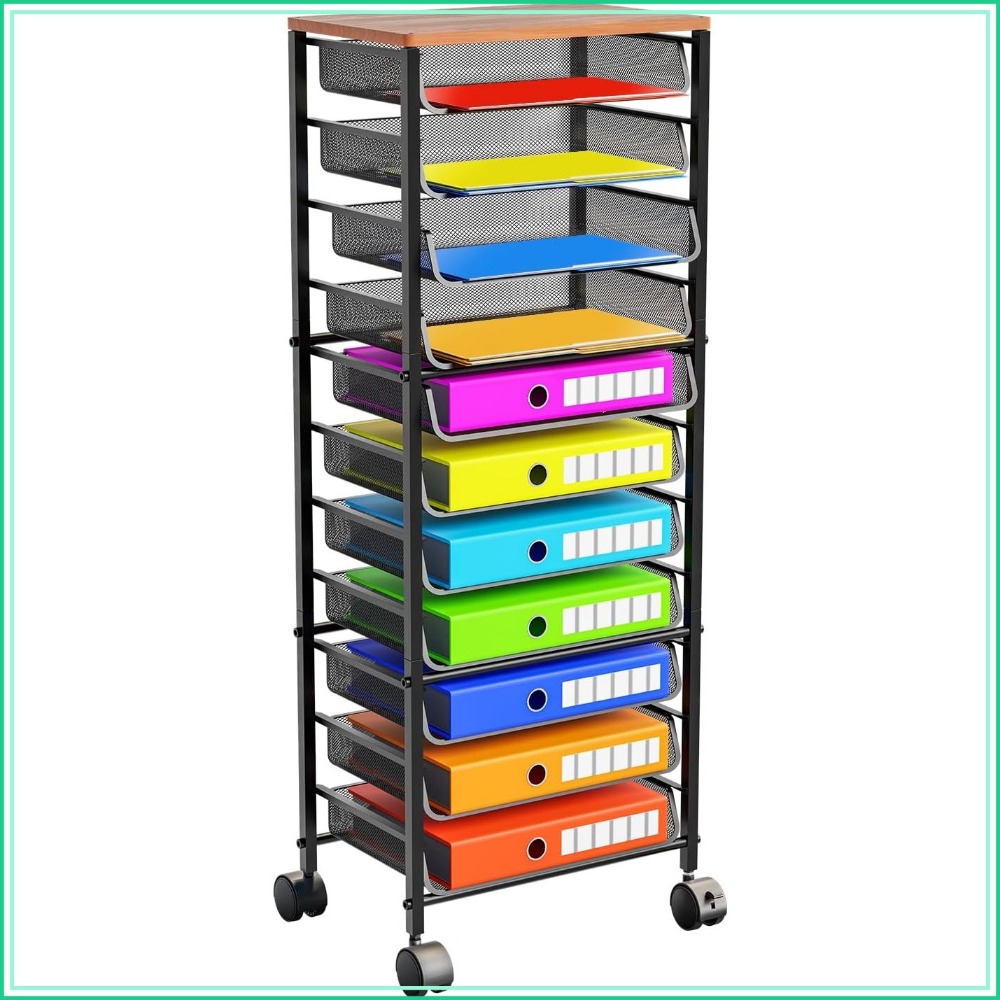 Rolling File Cart - 12 Katmanlı, 11 File Tepsili, Hareketli