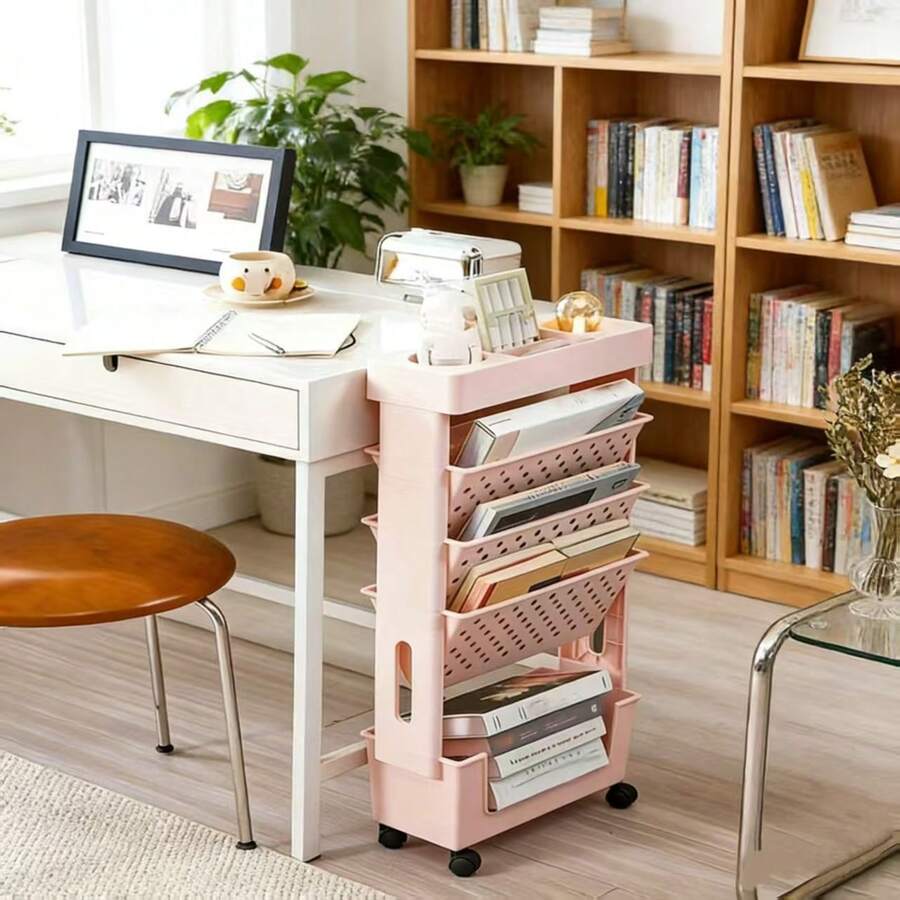 Rolling File Cart - Delikli Raflı 5 Katlı Tekerlekli Depolama
