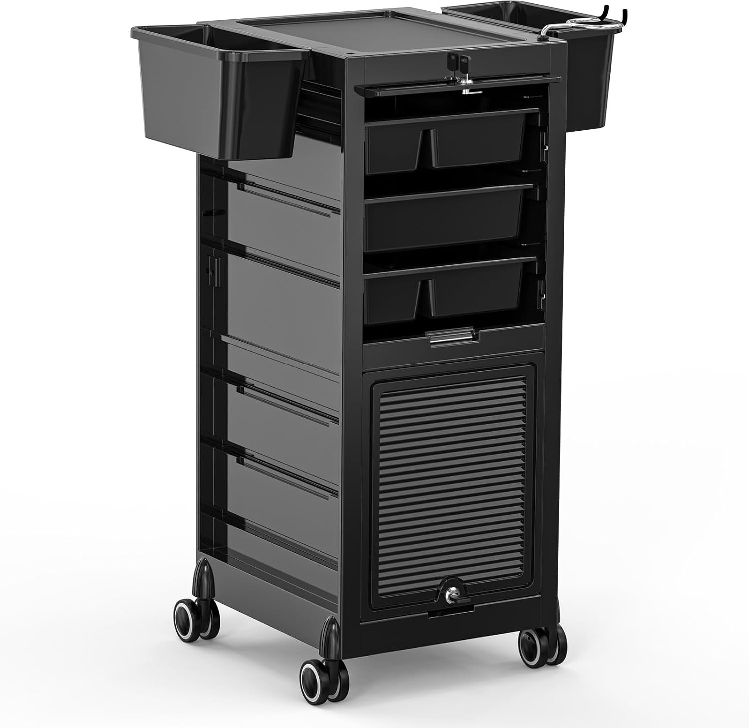 Rolling File Cart - 2 Kilitlenebilir Kapılı, 4 Katlı Çekmeceli